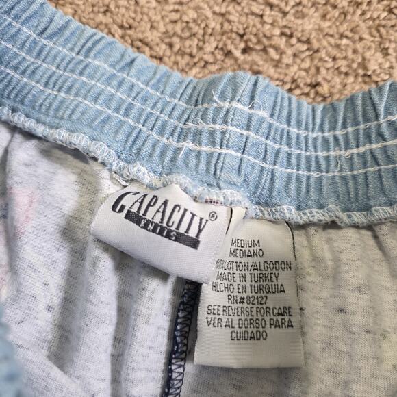 Vintage Floral Pull On Shorts Women M Denim Trim Lounge Pockets Cottage Boho 90s - Picture 7 of 10